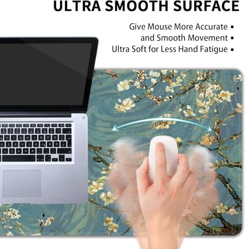 Almond Blossoms Large Mouse Pad,Gaming Keyboard Desk Pad,Extended Mouse Mat Non-Slip Rubber Base with Stitched Edges for Office Game Home XXL 35.4"x15.7" - color: Almond Blossoms, size: 35.4L x 15.7W inches