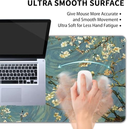 Almond Blossoms Large Mouse Pad,Gaming Keyboard Desk Pad,Extended Mouse Mat Non-Slip Rubber Base with Stitched Edges for Office Game Home XXL 35.4"x15.7" - color: Almond Blossoms, size: 35.4L x 15.7W inches