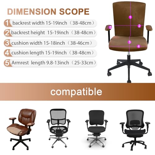 Tallew 4 Pcs Office Chair Covers Set Computer Universal Protective Stretchable Chair Seat Covers Desk Armrest Slipcovers Pads Office Cushion Backrest for Rotating(Brown) - color: Brown