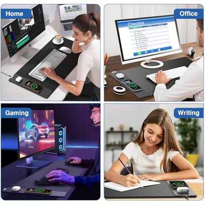 Magnetic Wireless Charging Mouse Pad, 31.5"x15.8" Large Gaming Desk Mat for Keyboard/Laptop, Non-Slip Base & 20W PD Adapter, Waterproof Ultra-Smooth Surface Mousepad for Gamer, Office & Home, Black - color: Black-31.5"x15.8"(with Wall Charger)