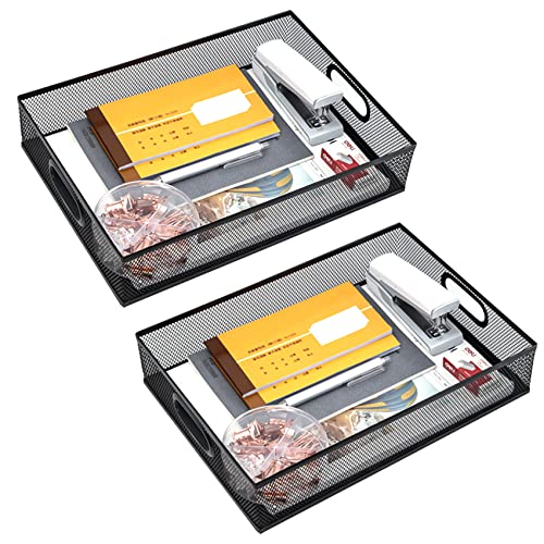 2Pcs Desk Drawer Organizer, Stable Metal Mesh Desk Storage Tray, Versatile Storage Box Set for Office Home Supplies,13 x 9 inches - color: Black A4 L-2Pcs