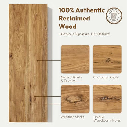 Flat Edge Elm Wood Floating Shelf with Invisible Bracket 24”Natural - color: Natural, size: 24”,set of 2