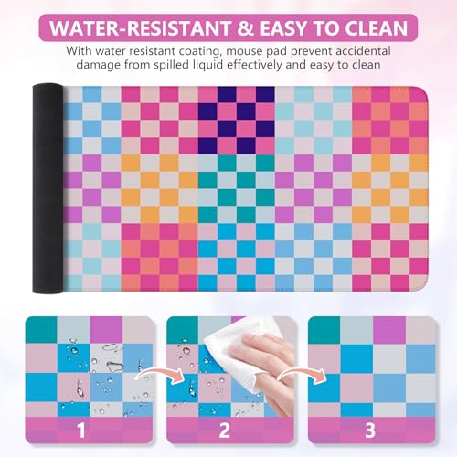 iCasso Desk Matt for Desktop, Cute Desk Pad Mat, XXL Large Mouse Pad, Anti-Slip Big Mousepad with Stitched Edges, Keyboard Pad Mouse Mat for Computer(Colour Checkered) - color: Colour Checkered