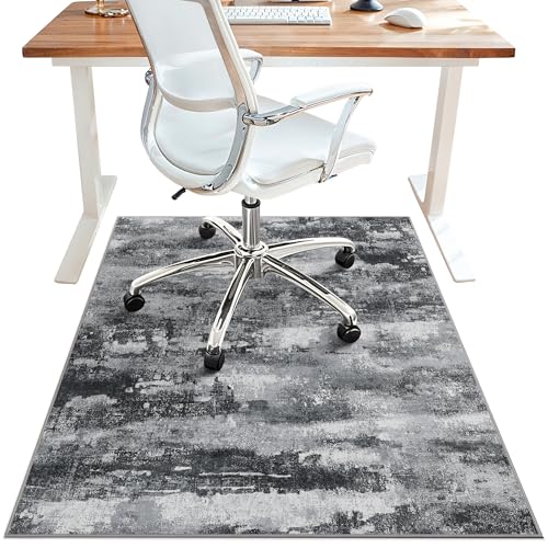 Office Chair Mat for Hardwood Tile Floor, Abstract 36"X 48" Desk Mats for Office Chair on Rolling Chairs Carpet, Desk Anti-Slip 1/5" Thick Rug for Computer Chair, Thin Low-Pile Floor Mat, Dark - color: Dark, size: 36"x48"