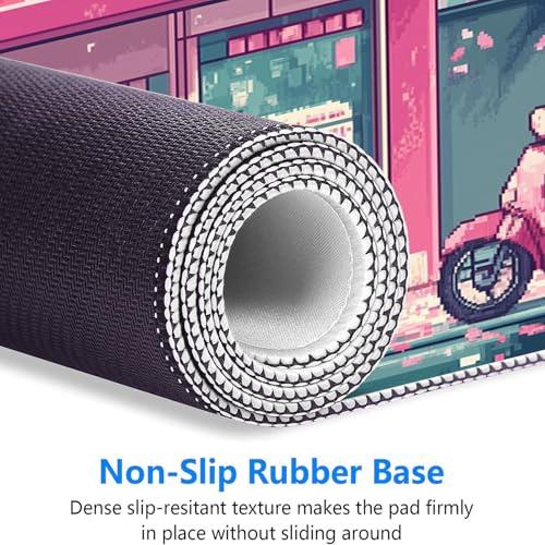 Japanese Anime Mouse Pad Pink Cherry Tokyo Street Aesthetic Large Gaming Mouse Mat with Stitched Edges,Non-Slip Waterproof Rubber Base Mous Mat Office Computer Keyboard Laptop Home 31.5x11.8 Inch - color: Japanese Anime, size: 31.5" x 11.8"