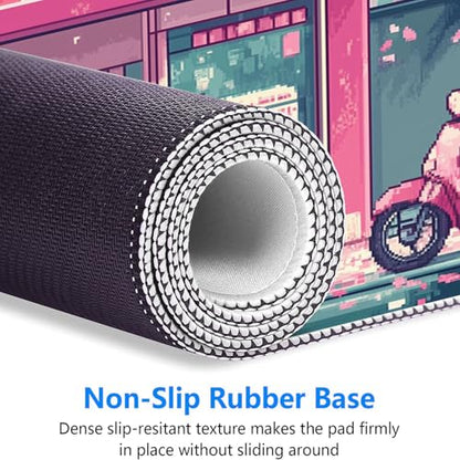 Japanese Anime Mouse Pad Pink Cherry Tokyo Street Aesthetic Large Gaming Mouse Mat with Stitched Edges,Non-Slip Waterproof Rubber Base Mous Mat Office Computer Keyboard Laptop Home 31.5x11.8 Inch - color: Japanese Anime, size: 31.5" x 11.8"
