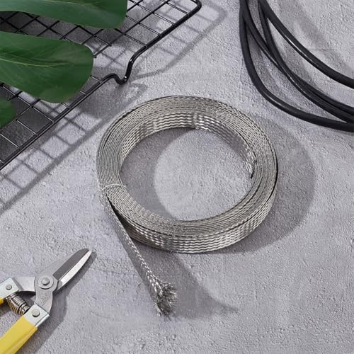 UNICRAFTALE 0.59" Wide Stainless Steel Braided Sleeving Braid 13.12 Feet Cable Wire Shielding Sleeve Ground Straps Protection Metal Mesh Flexible Expandable Scalable Ribbon Wire for Protect Cable - size: 4m x 15mm