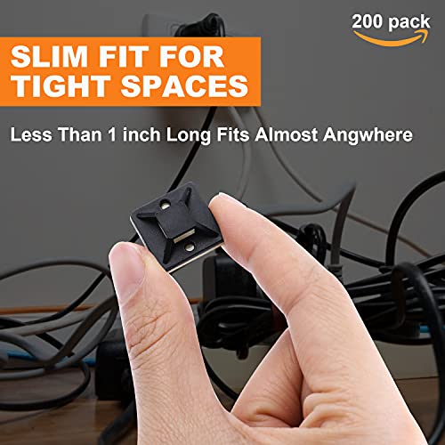200 Pack 3/4" Zip Tie Adhesive Mounts Self Adhesive Cable Tie Base Holders with Multi-Purpose Tie wire clips with screw hole,Anchor stick on wire holder with White and Black - color: 200 Pack 3/4“ Black/White