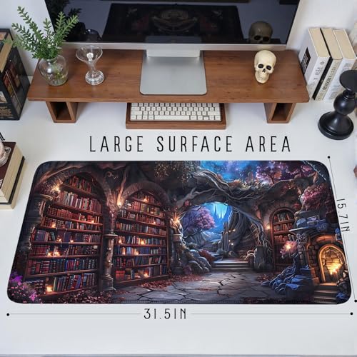Dark Academia Desk Pad Library Desk Mat Witchy Mousepad XXL Large Gaming Mouse Mat for Office,Computer,Keyboard,Laptop and Home Desk Pad 31.5 X 15.7inch - color: A5- Mystic Library