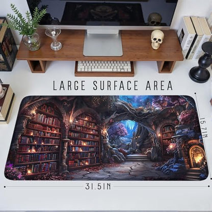 Dark Academia Desk Pad Library Desk Mat Witchy Mousepad XXL Large Gaming Mouse Mat for Office,Computer,Keyboard,Laptop and Home Desk Pad 31.5 X 15.7inch - color: A5- Mystic Library