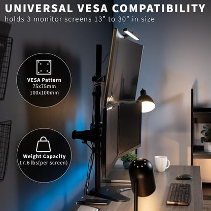 VIVO Triple LCD LED Computer Monitor Desk Stand, Free Standing Heavy Duty Fully Adjustable Mount for 3 Screens up to 30 inches STAND-V003E - size: 13" to 30" screens, style: Freestanding