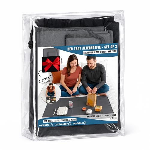 Bed Tray Alternative (Set of 2) – Waterproof Breakfast Tray for Bed & Couch, Foldable Lap Tray for Eating, Travel & Airplane Tray Cover, Spill-Proof Reusable Placemat