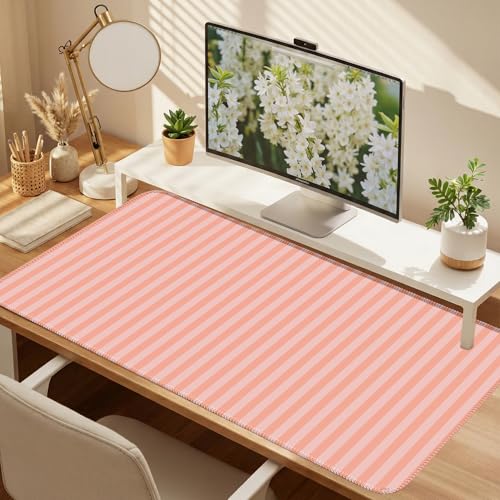 Orange Pink Striped Desk Mat Cute Pastel XXL Large Gaming Mouse Pad Desk Pad Kawaii Aesthetic Cozy Keyboard Laptop Computer Mat Home Office Decor for Women - color: A5- Orange Pink