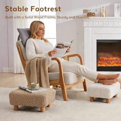 Small Foot Stool Ottoman, Sherpa Footstool Ottoman Foot Rest for Couch, Rectangle Footstools and Ottomans Small for Living Room, Entryway and Bedroom (Light Brown) - color: Light Brown