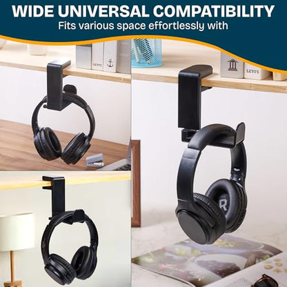 Headphone Stand for Desk - Clamp On Headset Holder with 360° Rotation & Cable Management - Universal Desktop Headphone Hanger Hook for All Headsets