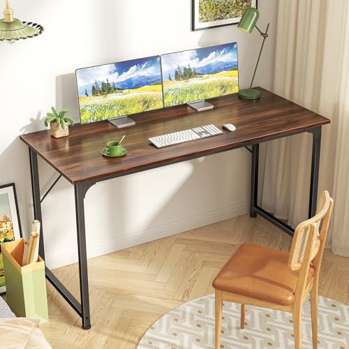 Huuger Computer Desk, 48 Inch Office Desk, Gaming Desk with Storage, Writing Desk Work Desk for Home Office, Study, Modern Simple Desk, Large Legroom, Metal Frame, Walnut - color: Walnut, size: 48inch