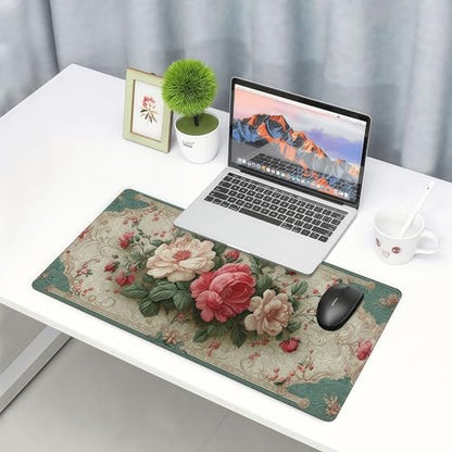 Extra Large European Style Peony Mouse Pad - 35.4 x 15.8 Inches, Soft Fabric Surface with Rubber Non-Slip Base for Precise Mouse Control - color: European Style Peony