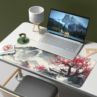 Mouse Pad, Large Anti-Slip with Stitched Edges Desk Mat Desktop Laptop Computer Desk Keyboard Mat,Table Protector Blotter Mat (Plum Blossom, 31.5" x 11.8") - color: Plum Blossom, size: 31.5" x 11.8"