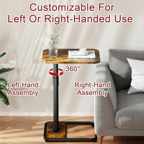 GOYLSER C-Shaped Tables Small Swivel End Table, Height Adjustable Side Tables Living Room, Rotating Snack Couch Wooden Tv Trays for Eating On Couch, Rustic Brown - color: Rustic Brown
