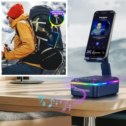 JTEMAN Gifts for Men Women,Cell Phone Stand with Bluetooth Speaker,LED Light,and Lanyard,Cool Tech Gadgets,Unique Birthday Gifts for Men Husband Mom Dad-Blue - color: Blue