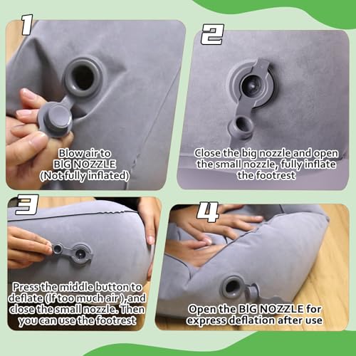 Inflatable Foot Rest for Airplane Travel & Office, Portable Leg Rest Pillow, Elevating Feet for Economy Flight, Home Desk, Car Use - Grey(2Pcs)
