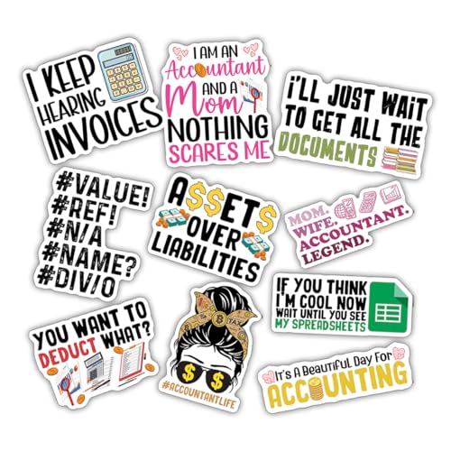 10pcs Accountant Sticker Sheet, Cute Vinyl Decals for CPAs, Auditors, Finance Majors, Bookkeepers, Waterproof, UV-Resistant, for Laptop, Water Bottle, Calculator, Clipboard, Office Supplies (Design 5) - color: Design 5