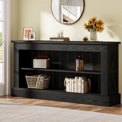 Tribesigns 63-Inch Long Console Table for Entryway, Narrow Long Entry Table with Shelves for Living Room, Farmhouse Sofa Console Behind Couch, for Foyer, Hallway, Black - color: All Black