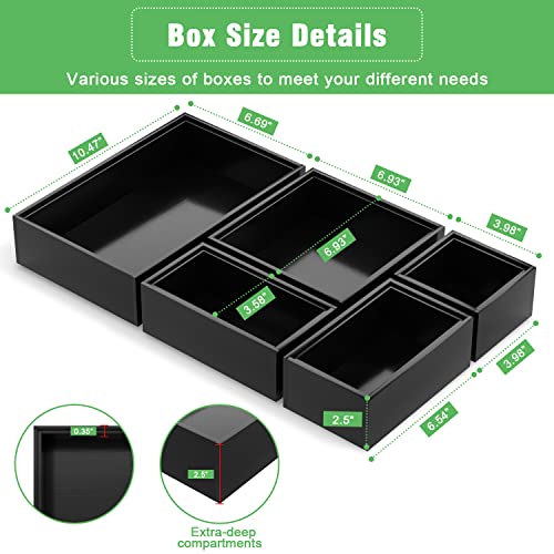 Black Bamboo Bathroom Drawer Organizer, Wooden Kitchen Utensil Holder Set of 5, Stackable Junk Drawer Organizer Tray, Multi-Use Storage Bins Boxs Dividers for Home, Office, Clothing, Makeup, Jewelry - color: Black