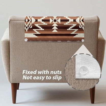 Brown Sofa Headrest Covers Recliner Headrest Protector Cover Aztec Wrinkle Resistant Recliner Couch Head Rest Covers Protector for Sofa Couch 2 Pcs - color: Brown Aztec