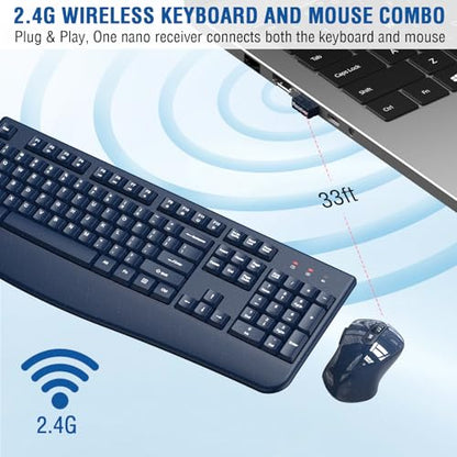 Wireless Keyboard and Mouse Combo, EDJO 2.4G Full-Sized Ergonomic Computer Keyboard with Wrist Rest and 3 Level DPI Adjustable Wireless Mouse for Windows, Mac OS Desktop/Laptop/PC(Galaxy Blue) - color: Galaxy Blue