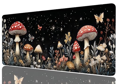Mushroom Large Mouse Pad Magic Forest Night Butterfly Starry Sky Mousepad XL Large Gaming Mouse Pad Laptop Keyboard Mat Desk Pad Desktop Accessories for Work & Study 31.5x11.8 Inch - color: Mushroom