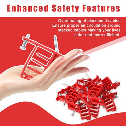 200 Pcs Multi-Cable Staple, Cable Stackers Electrical Wire Stackers, Secures Cable Staples Clips with Steel Nails Suitable Most Cables (Red) - color: Red, size: With Locking Clip