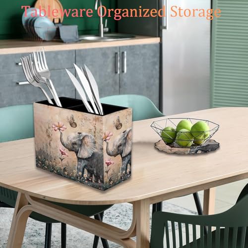 Pen Holder and Anti-Slip Mouse Pad Combination, Makeup Brush Storage Box, Tableware Storage Box, Suitable for Office and Home - Cute Little Elephant Flower - color: Cute Little Elephant Flower