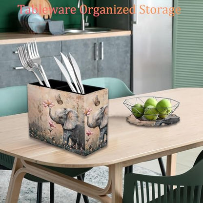 Pen Holder and Anti-Slip Mouse Pad Combination, Makeup Brush Storage Box, Tableware Storage Box, Suitable for Office and Home - Cute Little Elephant Flower - color: Cute Little Elephant Flower