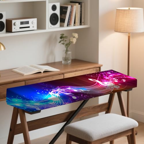 Nuxovilar Stretchy 88 Keys Keyboard Piano Dust Cover, Dust - Proof Elastic Milk Silk with Colorful Music Note Wave Designs for Digital Pianos - color: hd02413