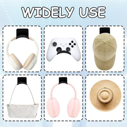 30 PCS Headphone Wall Hangers with Nano Tape, Adhesive Gaming Headphone Stand Headset Holder Hook Wall Desk Closet Door Mount for Most Headphone Controller Hat Baseball Caps (Black)