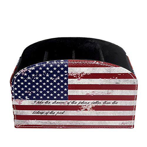 Remote Control Holder Organizer - Leather Table Desk Storage with 4 Spacious Compartments - color: Flag