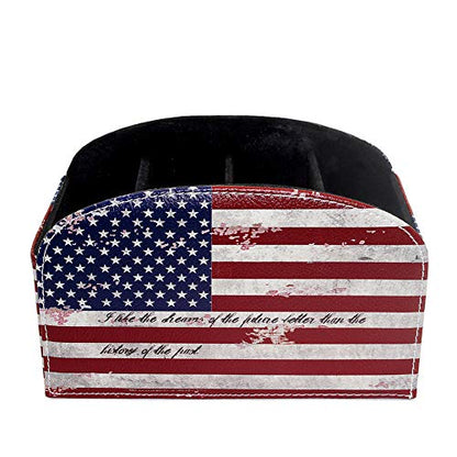 Remote Control Holder Organizer - Leather Table Desk Storage with 4 Spacious Compartments - color: Flag