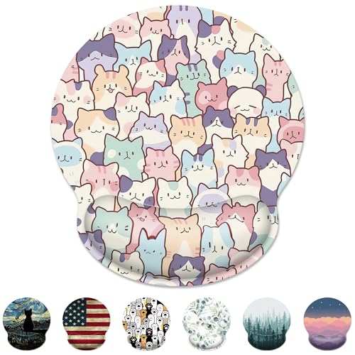 Ergonomic Mouse Pad with Wrist Support,Cute Colorful Cats Mouse Pad with Wrist Rest,Relieve Wrist Pain Mousepad Non-Slip Rubber Base,Mouse Pads for Desk,Computers,Laptop,Office,Home,Accessories - color: Cute Colorful Cats