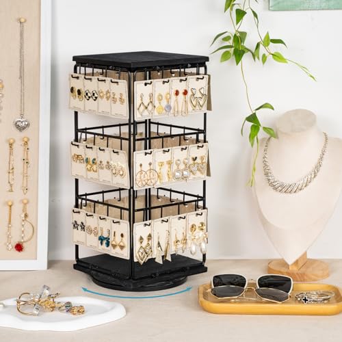 360 Rotating Earring Display Stands for Selling, Earring Rack Display Holder Stand, Jewelry Display for Selling Earring Cards, Necklaces, Rings, Bracelets, Hair Accessories (2 Pack) - color: Black, size: 2Pcs-Rotating Size