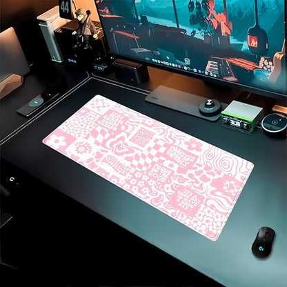Pink Boho Desk Pad XL Large Gaming Mouse Pad Retro Hippie Boho Desk Mat with Stitched Edges, Non-Slip Rubber Base Mousepad Computer Laptop Keyboard Mouse Mat Desktop Protector Pad 31.5x11.8 in - color: Pink Hippie Boho, size: 31.5" x 11.8"