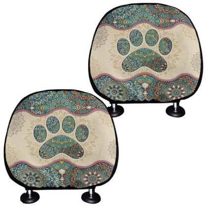 Boho Paw Print 2pcs Car Head Rest Covers Dog Claw Print Universal Headrest Anti-Dirty Covers,Soft Stretchy Car Seat Head Rest Cover Protector,Universal Fits for Most Truck SUV Sedan - color: Dog Claw print