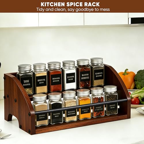 Rustic Wooden Countertop Organizer | Liquor Cabinet, Coffee Syrup Rack, Mini Bar, Home Retro Bar Shelf Stand, 2-Tier - color: 2-Tier Brown