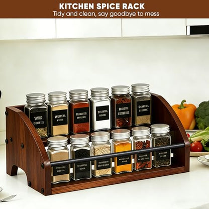 Rustic Wooden Countertop Organizer | Liquor Cabinet, Coffee Syrup Rack, Mini Bar, Home Retro Bar Shelf Stand, 2-Tier - color: 2-Tier Brown