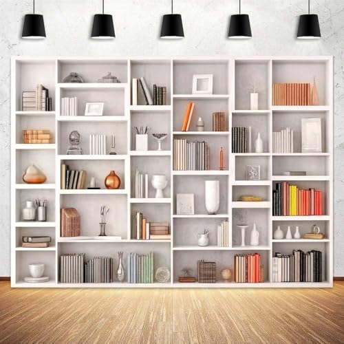 8x6ft White Bookshelf Backdrop Office Home Bookcase Photography Backdrop Decoration for Video Conference, Zoom Meeting, Video Recording, Zoom Calls Photo Booth - color: White, size: 8X6FT