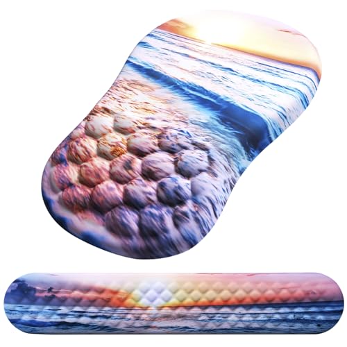 Mouse Pad Wrist Support, Laokiiy 2 in1 Keyboard Wrist Rest+ Ergonomic Mouse Pad, Non-Slip Wrist Rest for Computer Keyboard, Made Easy Typing & Relieve Wrist Pain(Sunrise Beach) - color: Sunrise Beach