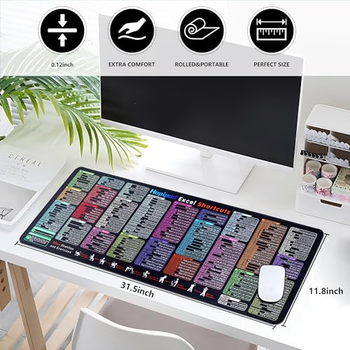 Excel Cheat Sheet Desk Pad (2026 Pro) — 231+ Shortcuts Mouse Pad for Keyboard and Mouse, XXL Waterproof Non-Slip Desk Mat for Office, Home, Gaming, Data Analysis, 31.5 x 11.8 in - color: Excel