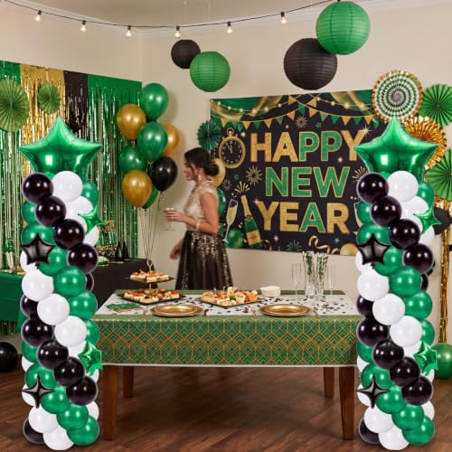 Gejoy 110 Pcs Football Party Balloon Column Stand Kit Green White Black Adjustable Tower Stand from 1.4 to 6.6 ft with Bases for Football Party Back to School Wedding Birthday Baby Shower - color: Green White Black