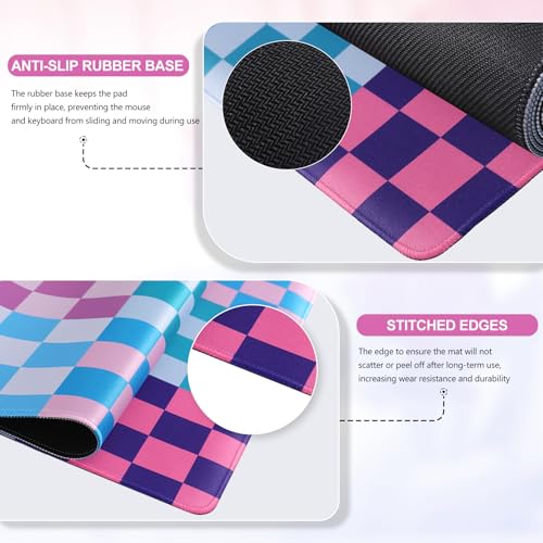 iCasso Desk Matt for Desktop, Cute Desk Pad Mat, XXL Large Mouse Pad, Anti-Slip Big Mousepad with Stitched Edges, Keyboard Pad Mouse Mat for Computer(Colour Checkered) - color: Colour Checkered