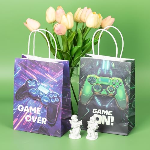 Lesnala 16Pcs Video game party favor bags with handle 2 styles Video game candy treat goodie bags for Kids Gamer Themed Birthday Party Decorations Supplies